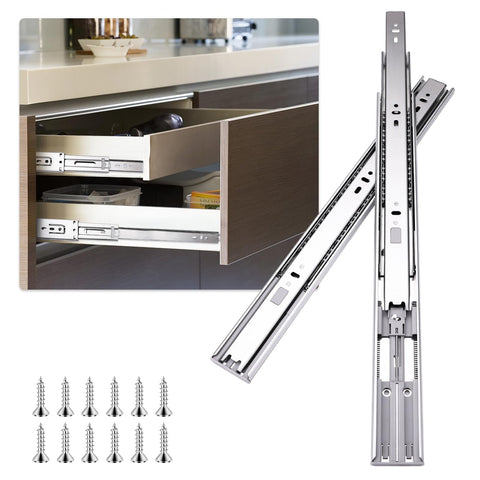 Sulawskys 12-inch soft-close drawer slide in action for silent operation.