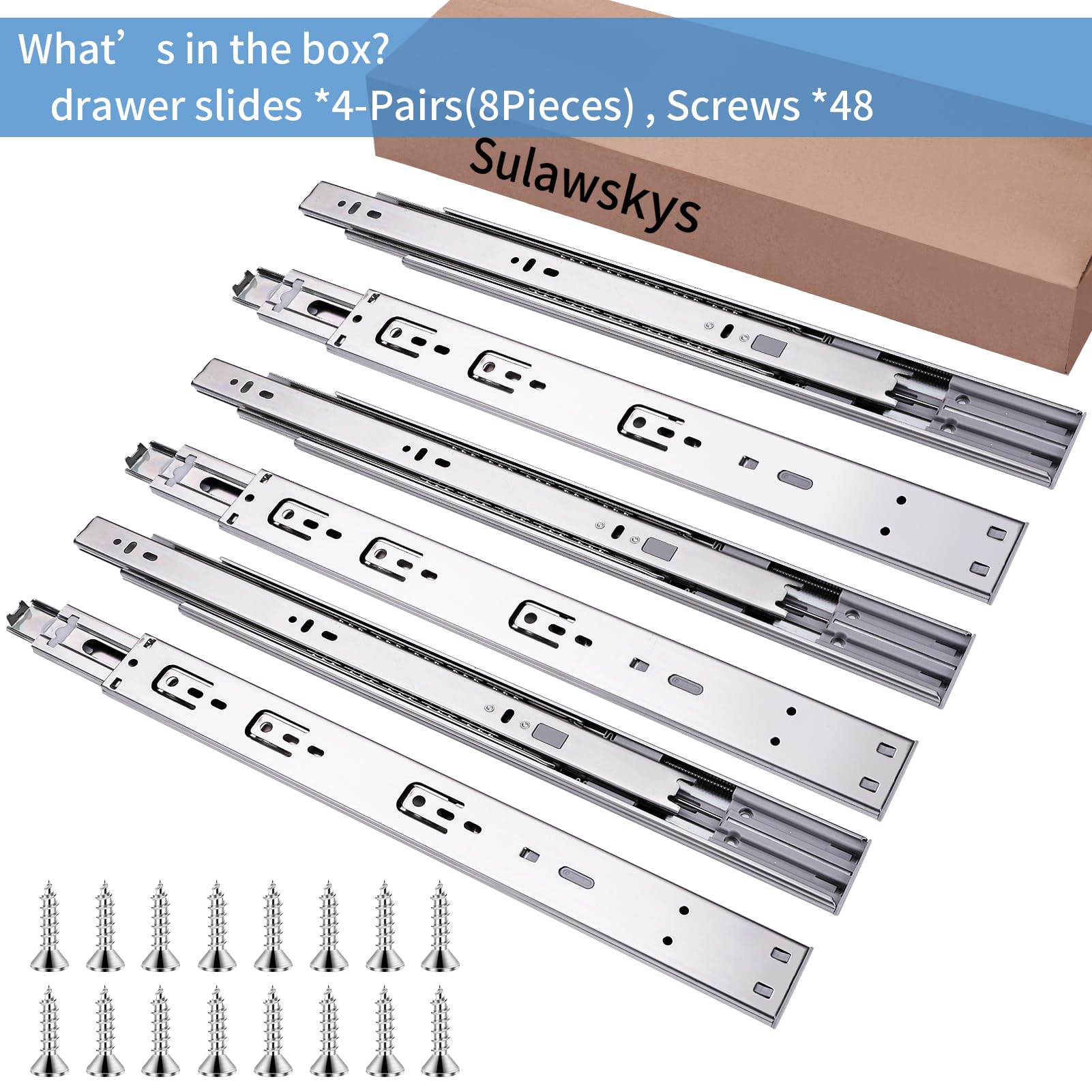 100 lb capacity per pair supports heavy kitchen, office, or wardrobe drawers.