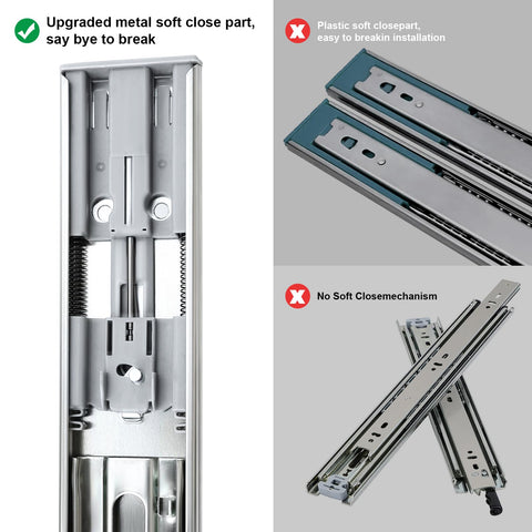 Sulawskys 3-fold full-extension rails reveal full access to drawer contents.