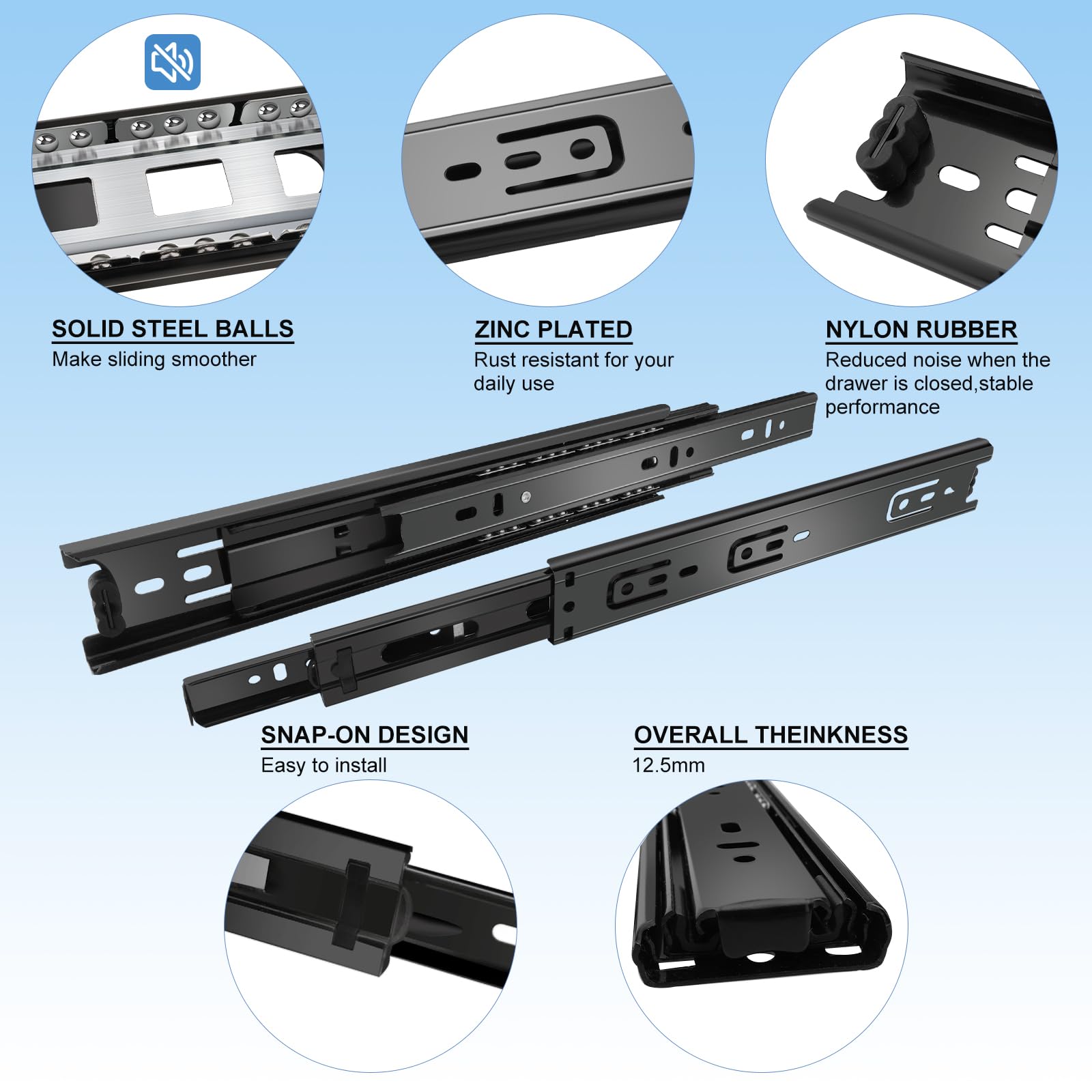 Close-up of Sulawskys ball-bearing rail for smooth movement