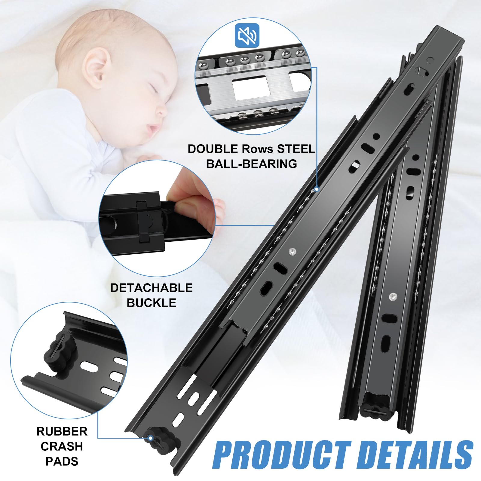 Sulawskys ball-bearing drawer rail for quiet, smooth operation.