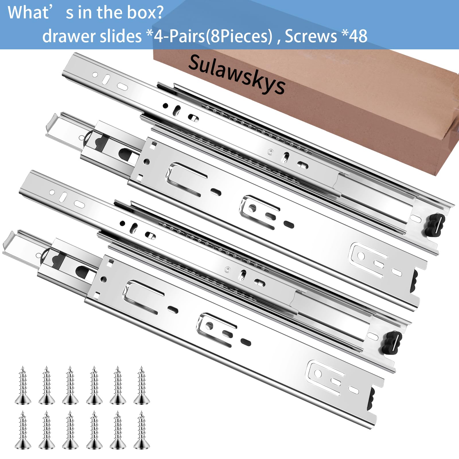 Sulawskys installation-friendly slides with screws and size guidance.