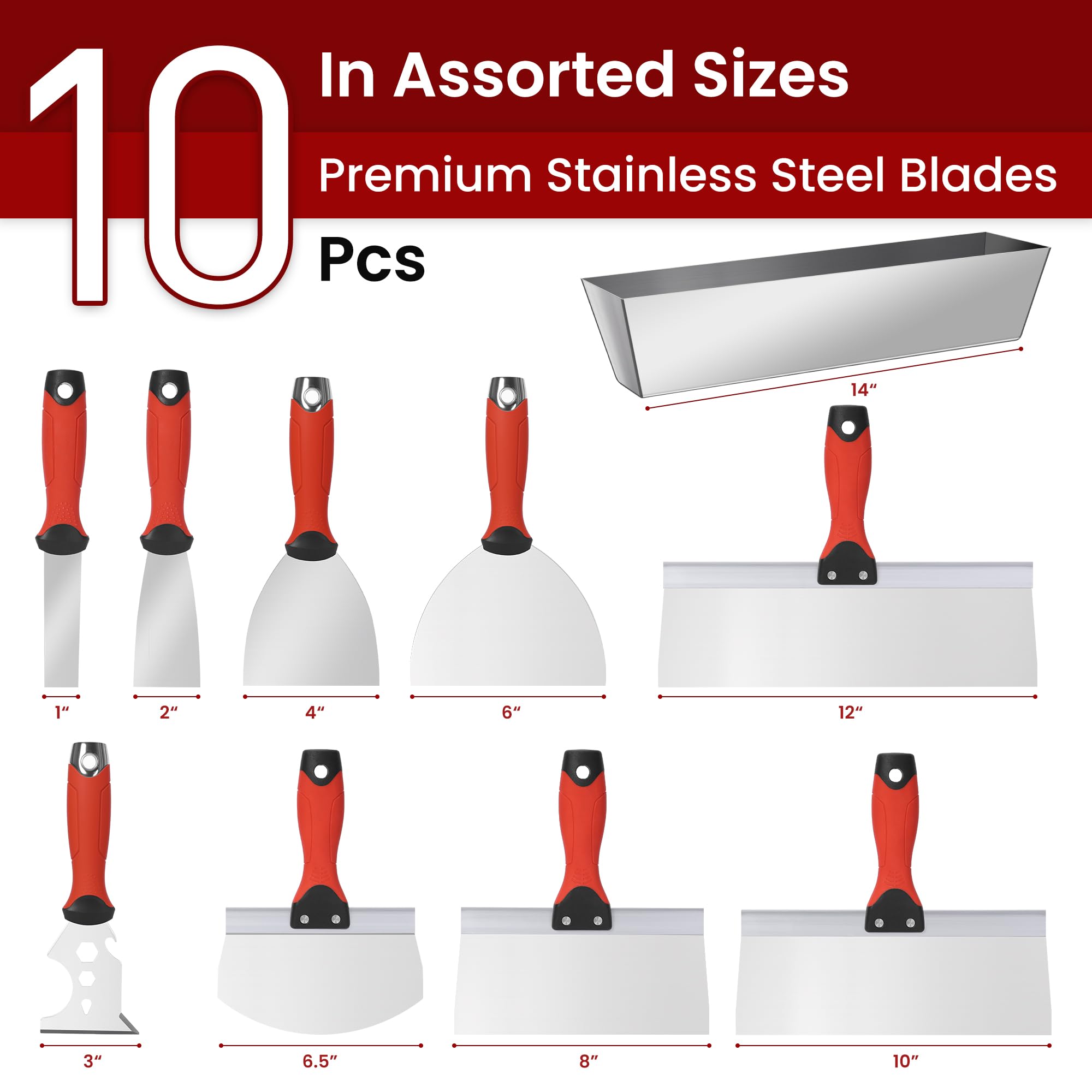 SUMED drywall tool kit with 8-12 inch taping knives for fast, even seams.