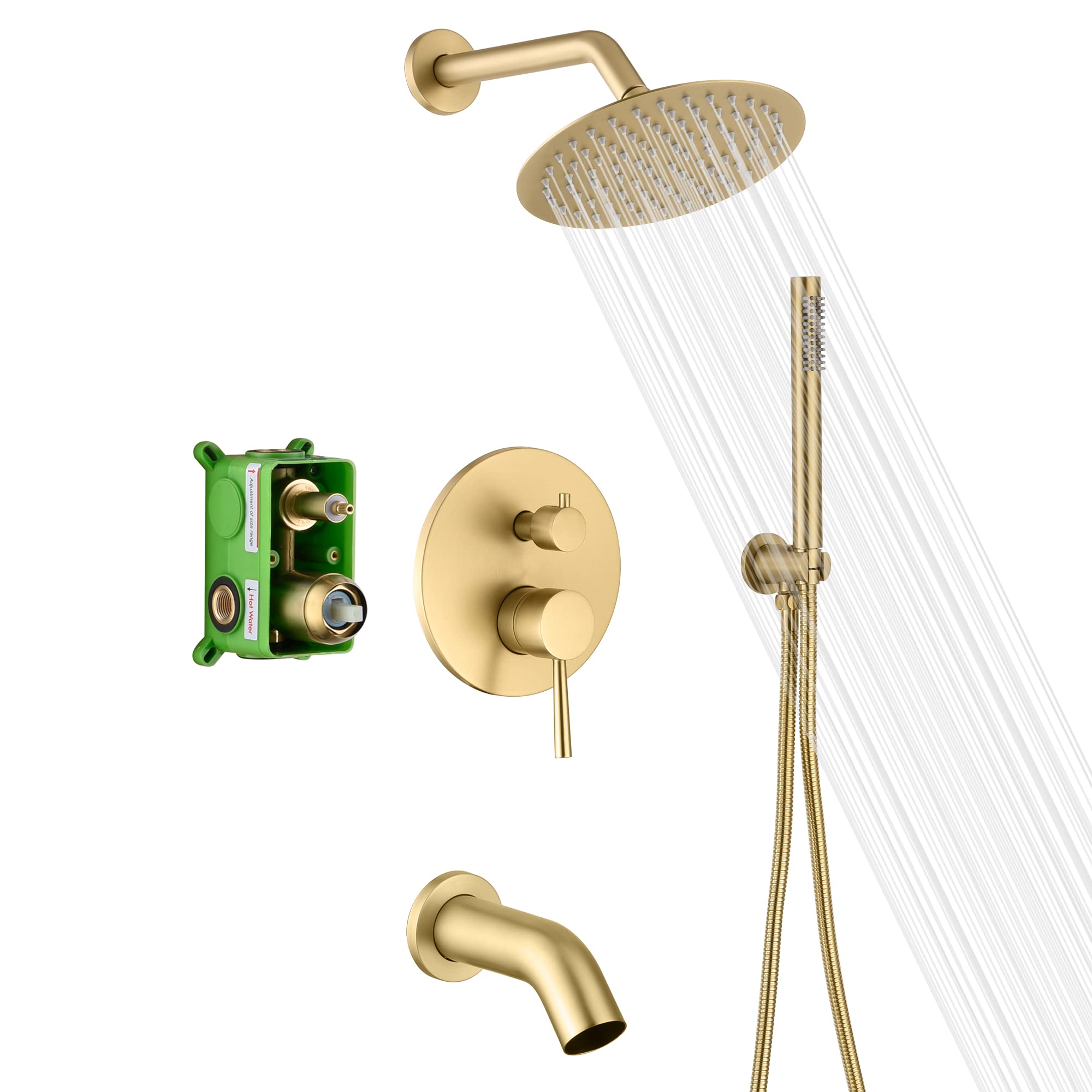 SUMERAIN brushed-gold rain shower head 8inch provides wide, soothing spray for spa-like showers.