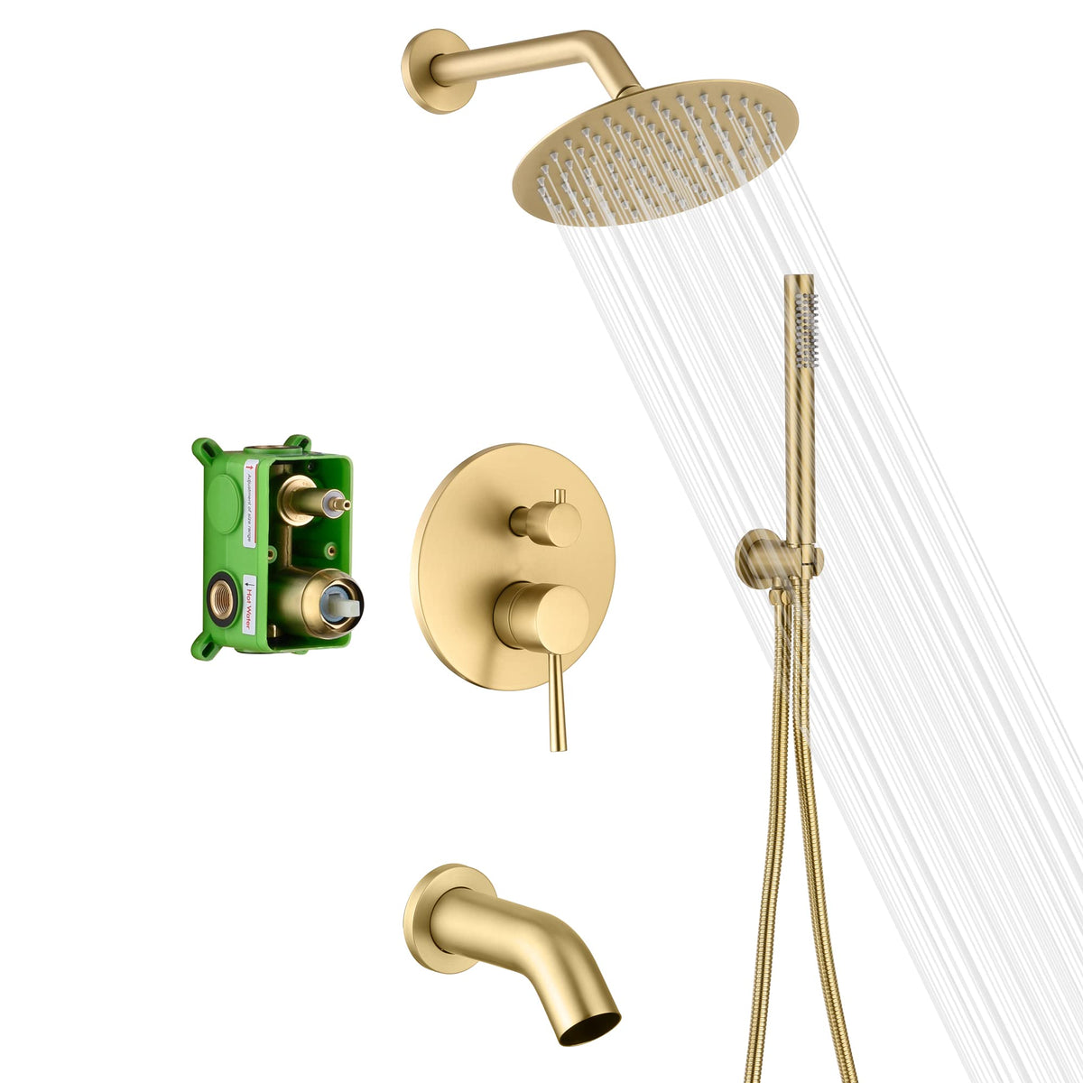 SUMERAIN brushed-gold rain shower head 8inch provides wide, soothing spray for spa-like showers.