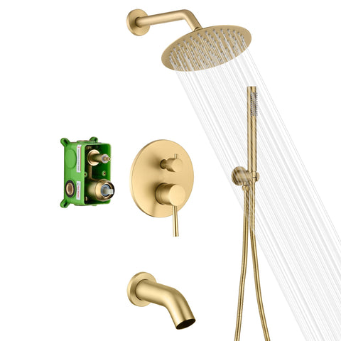 SUMERAIN brushed-gold rain shower head 8inch provides wide, soothing spray for spa-like showers.