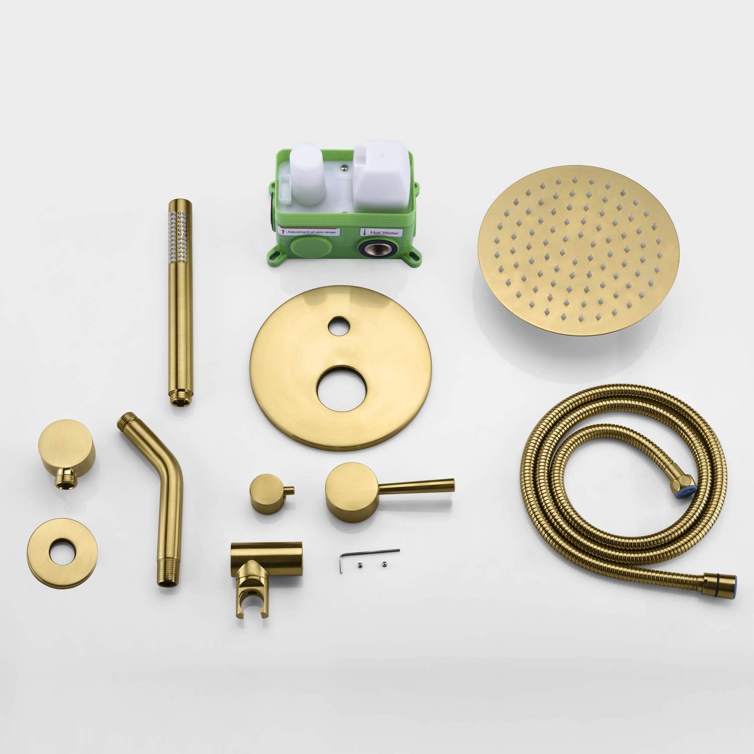 Sumerain brushed gold rough-in valve included for easy installation.