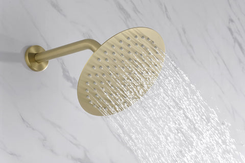 SUMERAIN brushed-gold shower hose enables easy reach and cleanup around the tub area.
