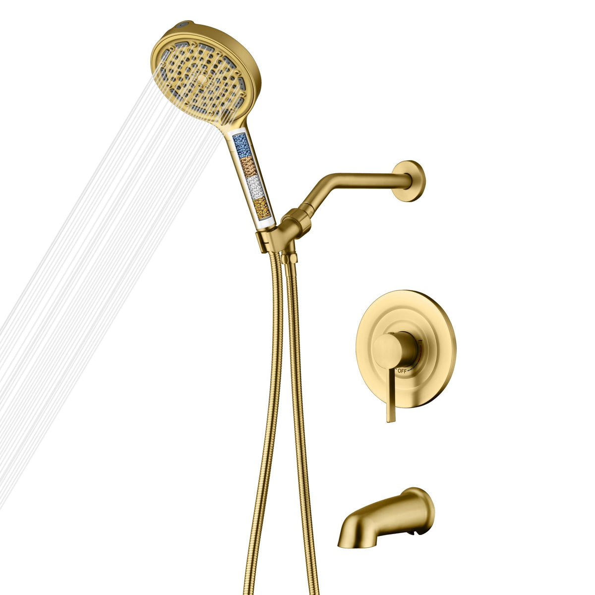 Sumerain brushed gold six-spray head for versatile, spa-like shower experiences