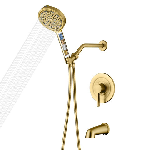 Sumerain brushed gold six-spray head for versatile, spa-like shower experiences