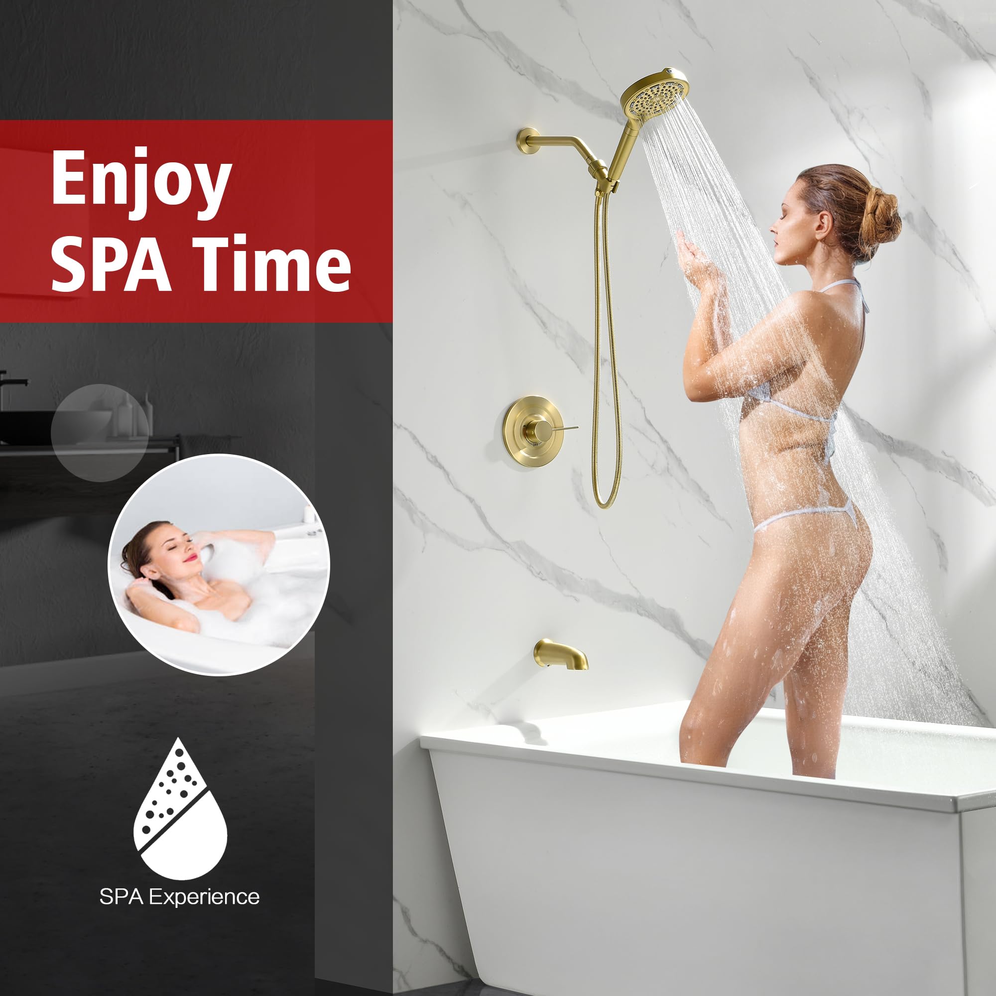 Sumerain brushed gold tub spout with seamless transition for tub-fill convenience