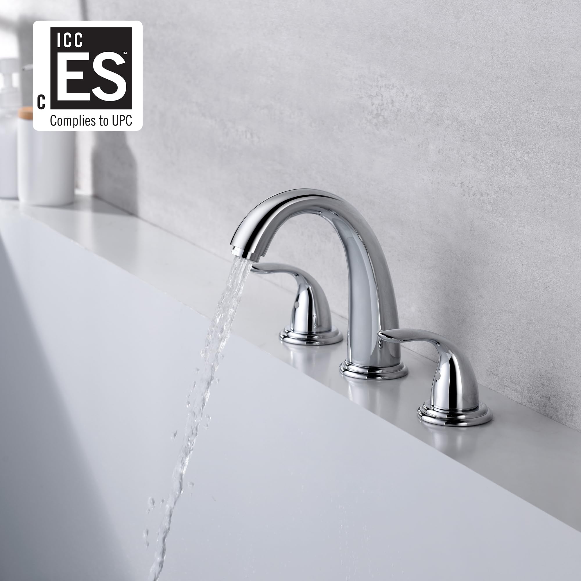 Sumerain roman tub faucet 3-hole connection highlights sturdy valve design.