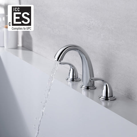 Sumerain roman tub faucet 3-hole connection highlights sturdy valve design.