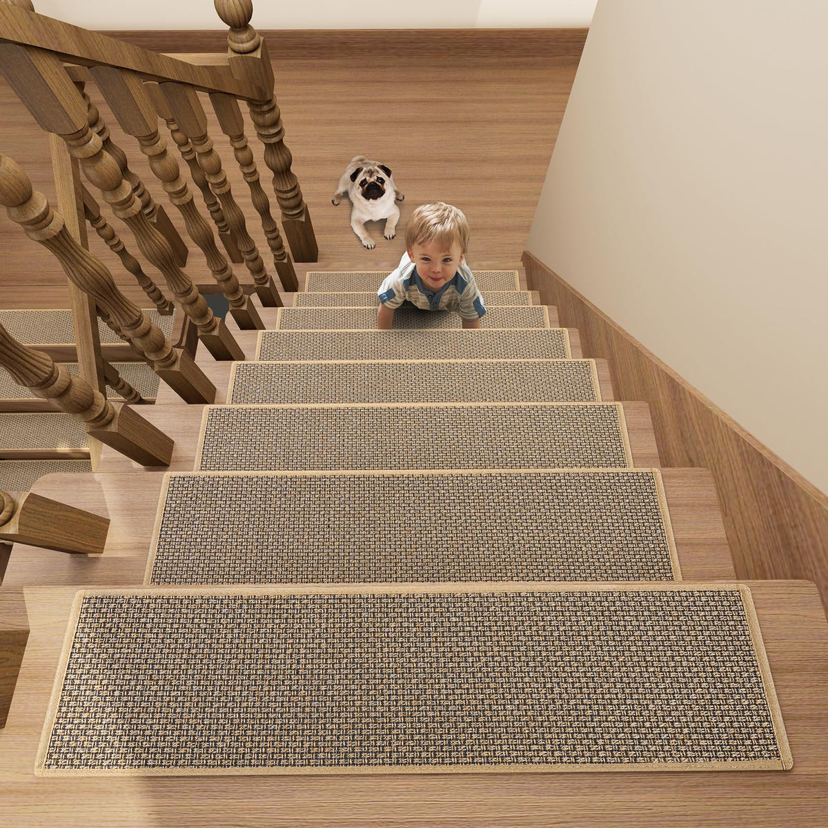 SUMLANS stair treads brown 8x30 inches with non-slip backing for safer stairs