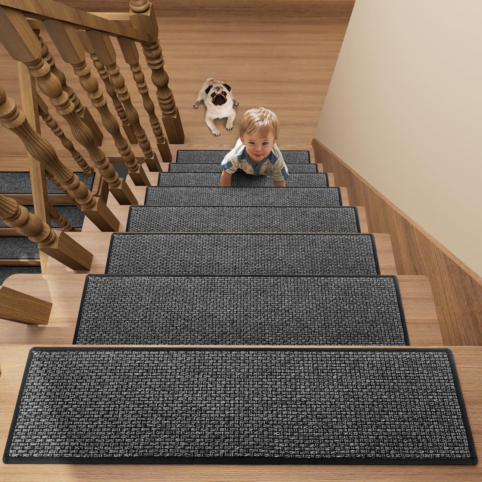 SUMLANS stair treads dark gray on wooden stairs offer comfortable footing