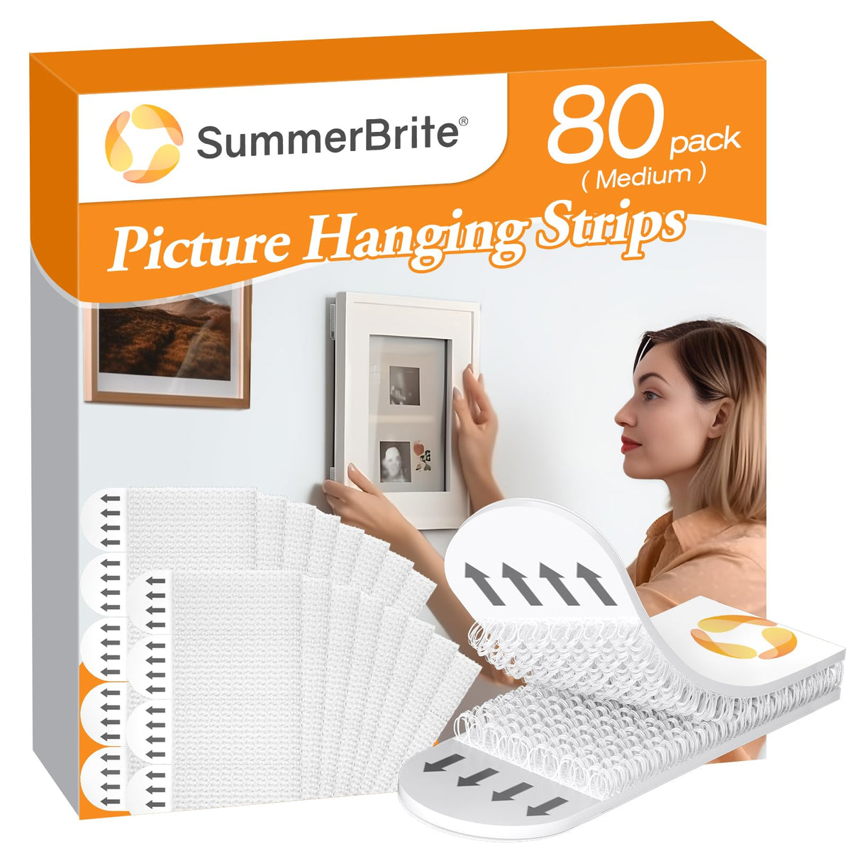SummerBrite picture hanging strips pack enabling damage-free wall mounting