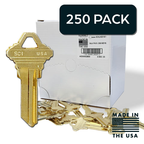 Schlage key blanks with brass finish, durable and stylish for daily use.