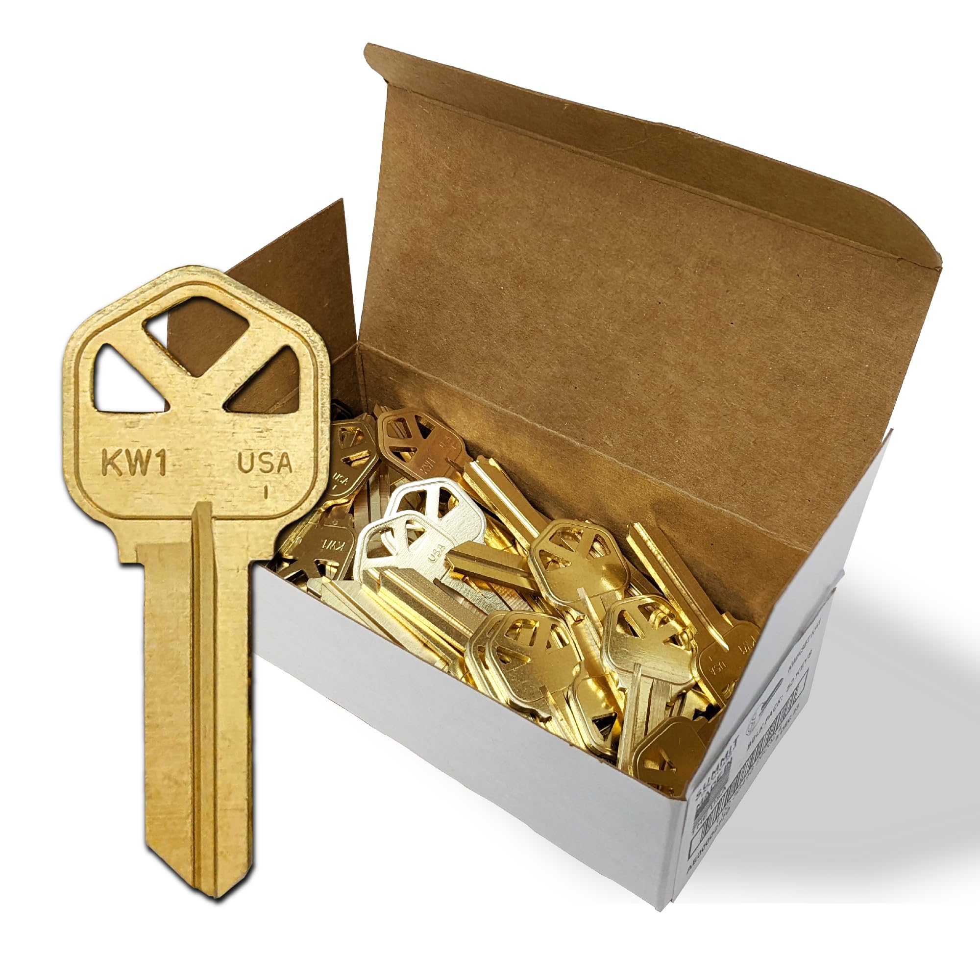 SUMMIT DOORWARE Kwikset KW1 brass uncut blank keys shown for durable spare keys