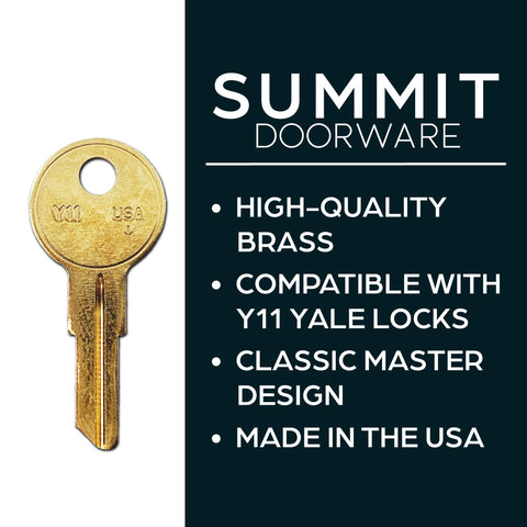 SUMMIT DOORWARE Yale Y11 compatible brass blank key for locksmiths