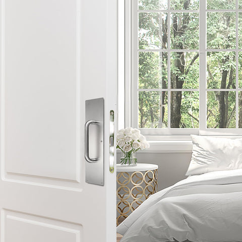 Sumnacon brushed stainless push plate for easy door access.