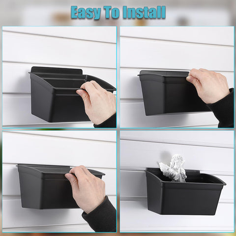 Sumnacon slatwall bins hold kitchen spices and snacks with neat organization.