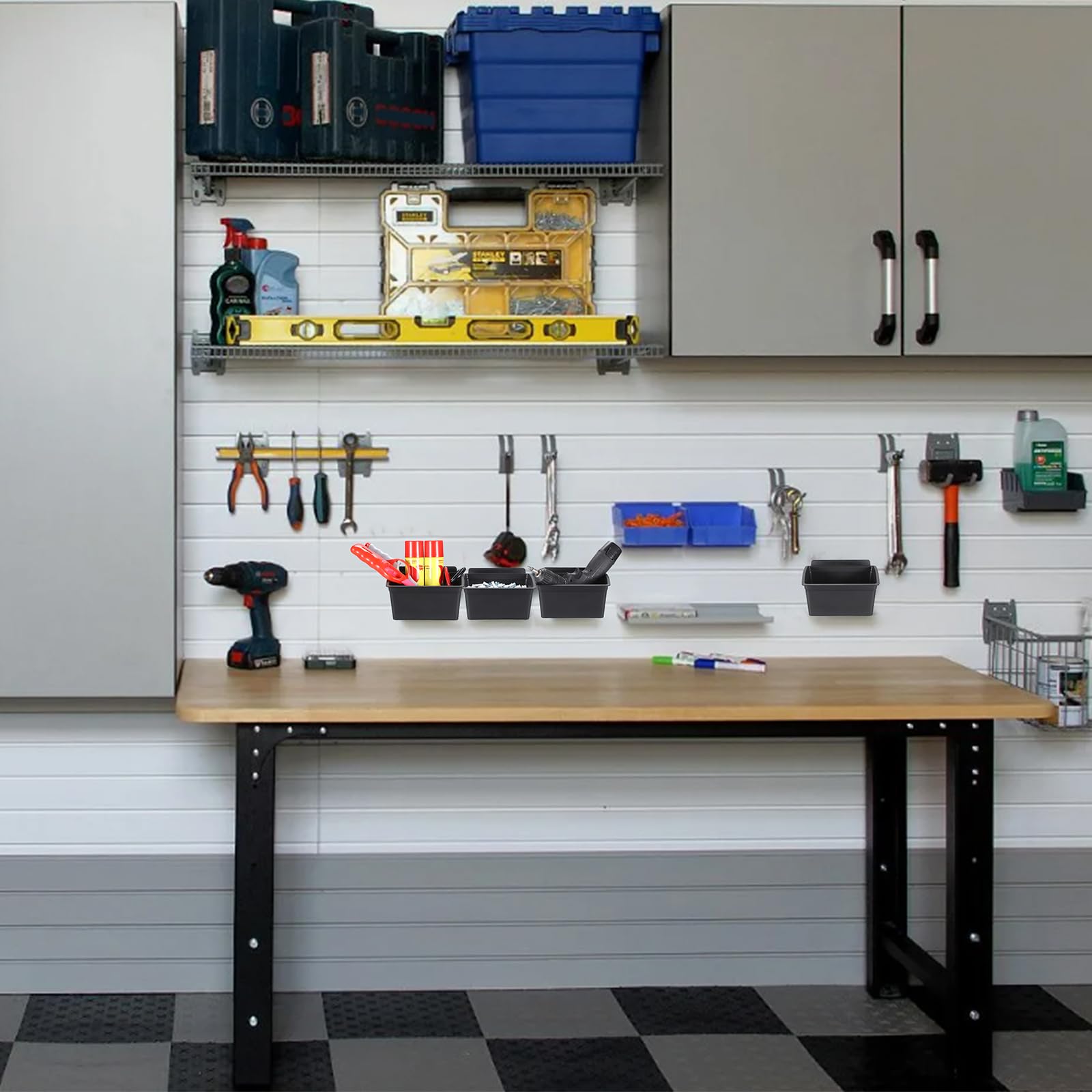 Sumnacon slatwall organizer installation shows fast snap-on mounting for easy setup.