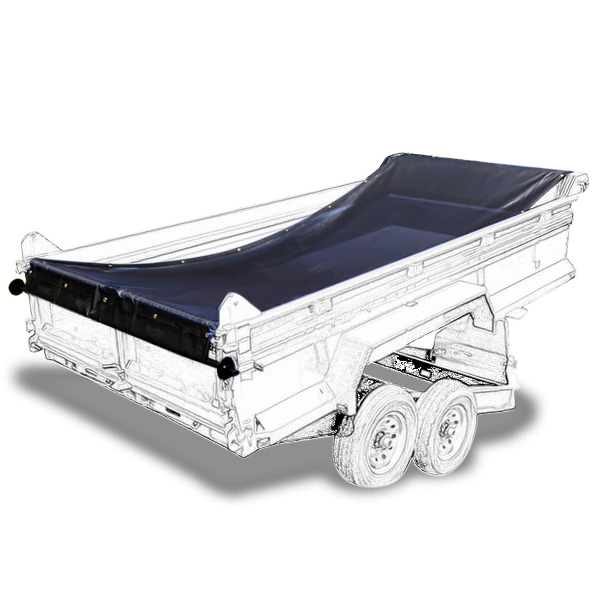 SUMORISE 7'X18' dump trailer tarp front view showing durable mesh protection against wind