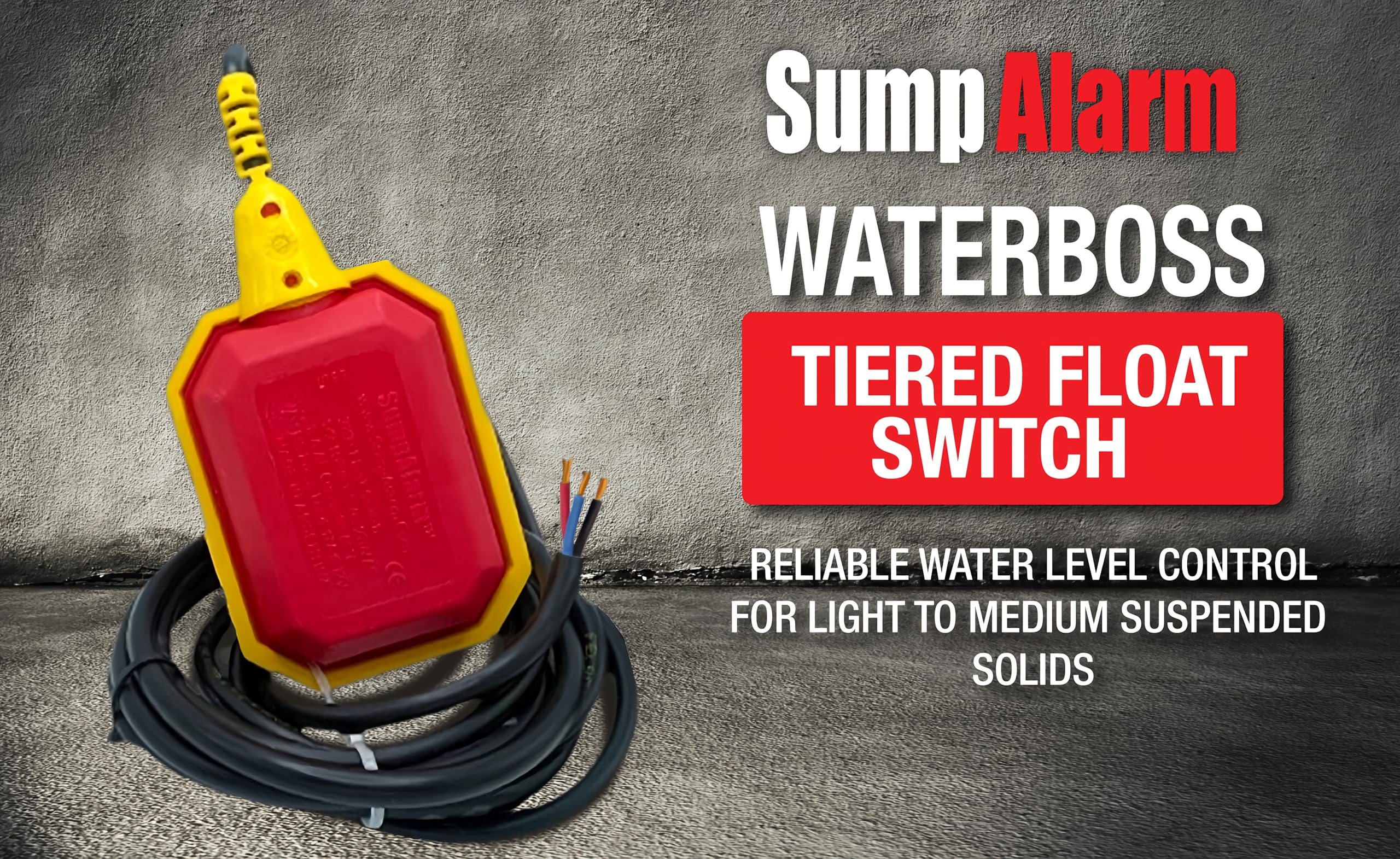 Sump Alarm PP casing emphasizes non-corrosive, durable construction