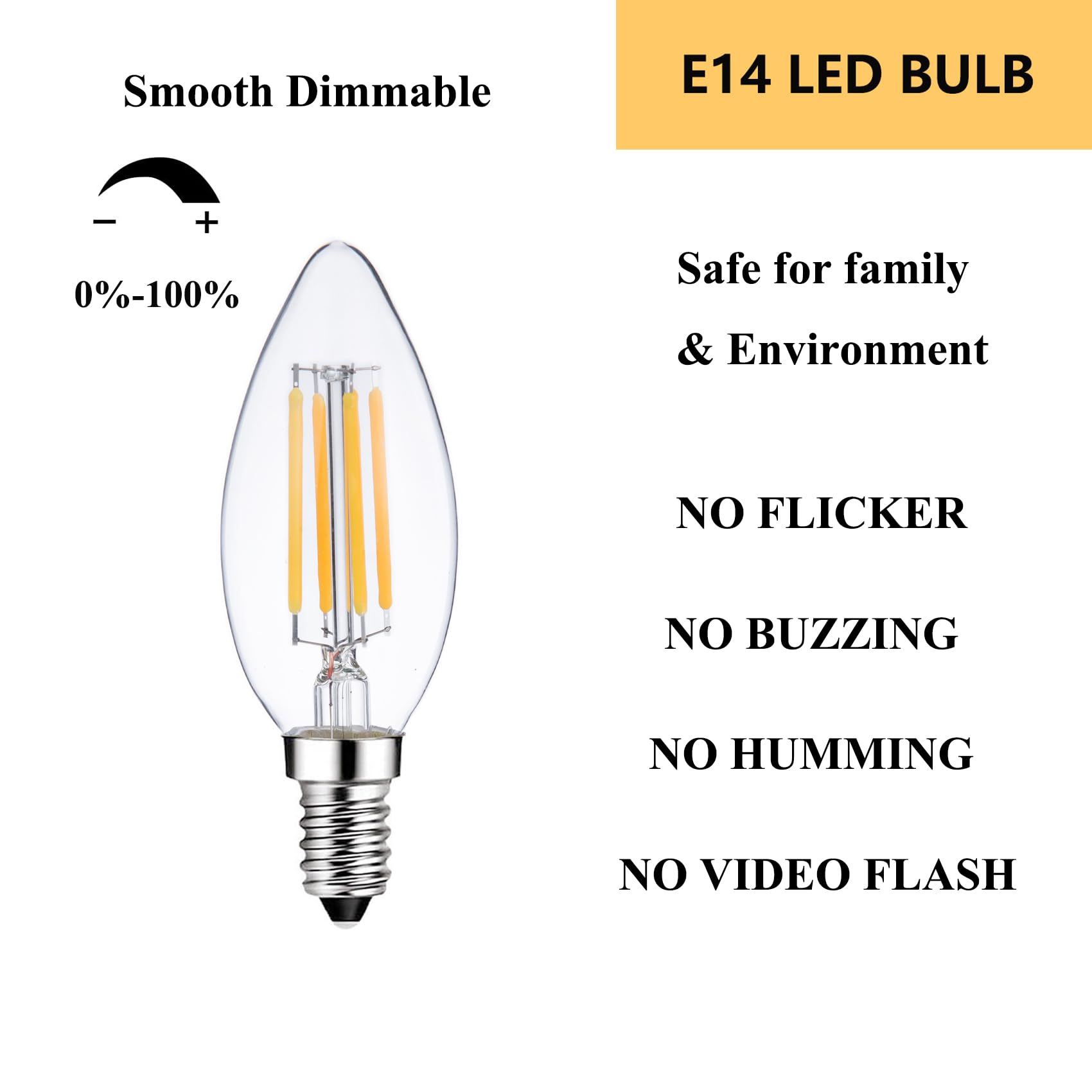 Sunaiony E14 360-degree beam LED bulb for even illumination.