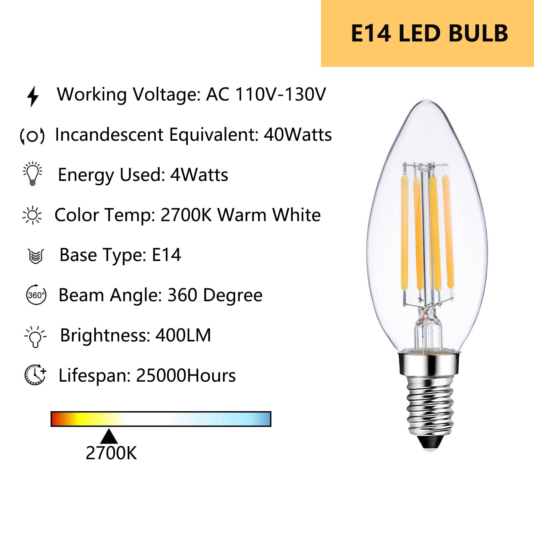 Sunaiony E14 dimmable LED candle bulb for adjustable mood lighting.