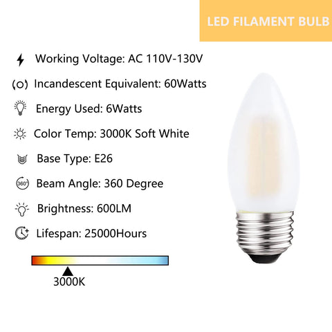 Sunaiony E26 LED candle bulb frost glass offers a warm, inviting glow.