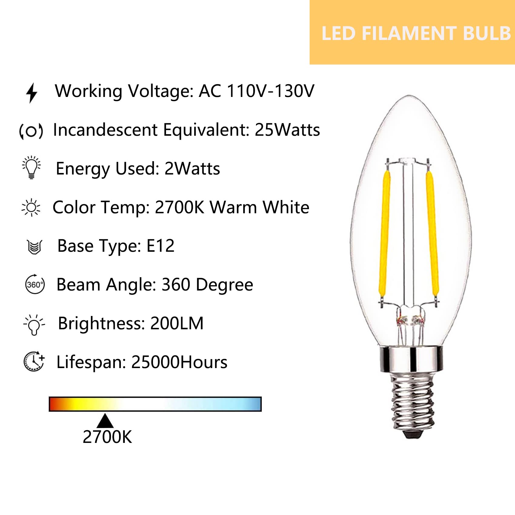 Sunaiony LED candelabra bulb with E12 base offers compact, energy-efficient retrofit.