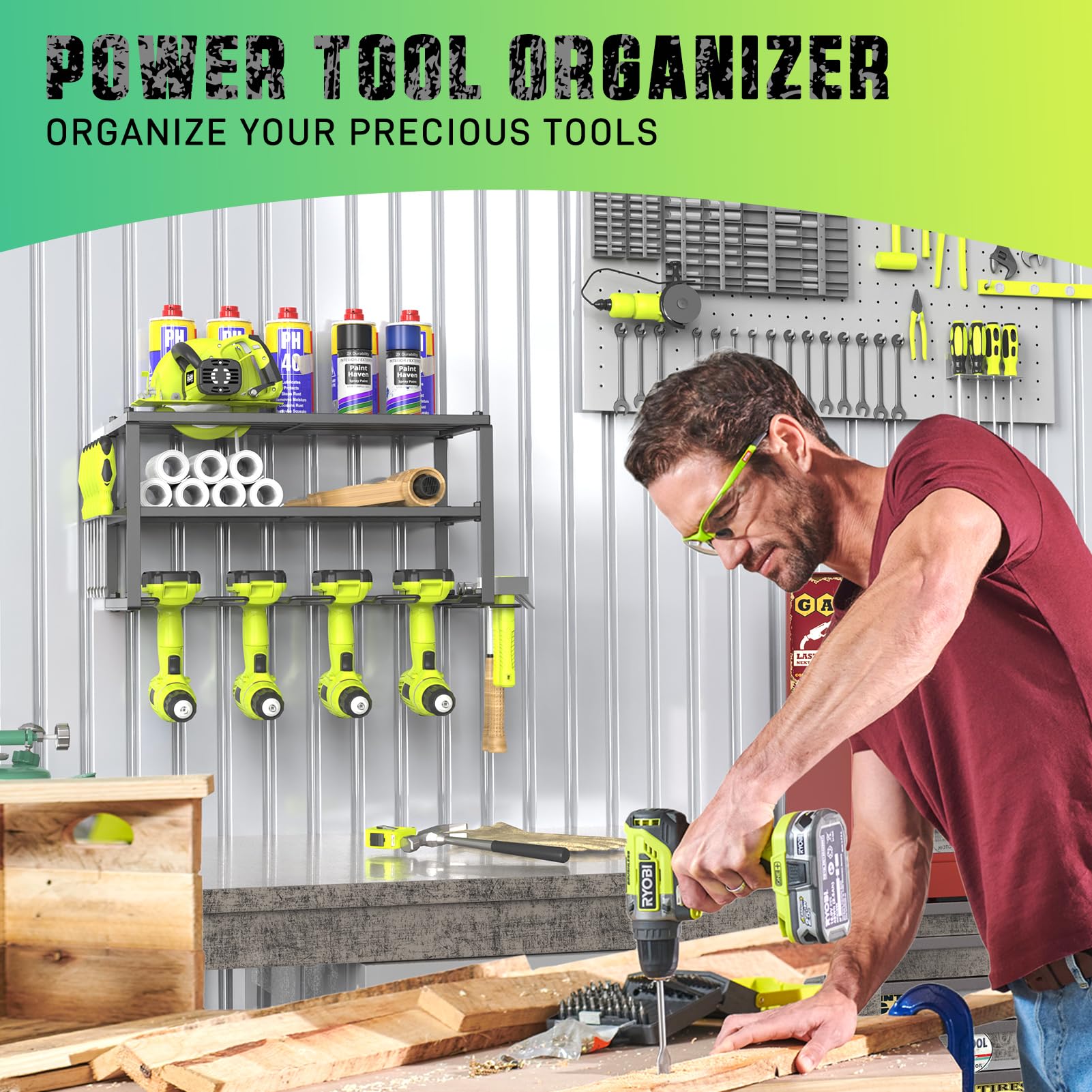 SUNALLY 150 lbs load-capacity tool rack ready for heavy tools.