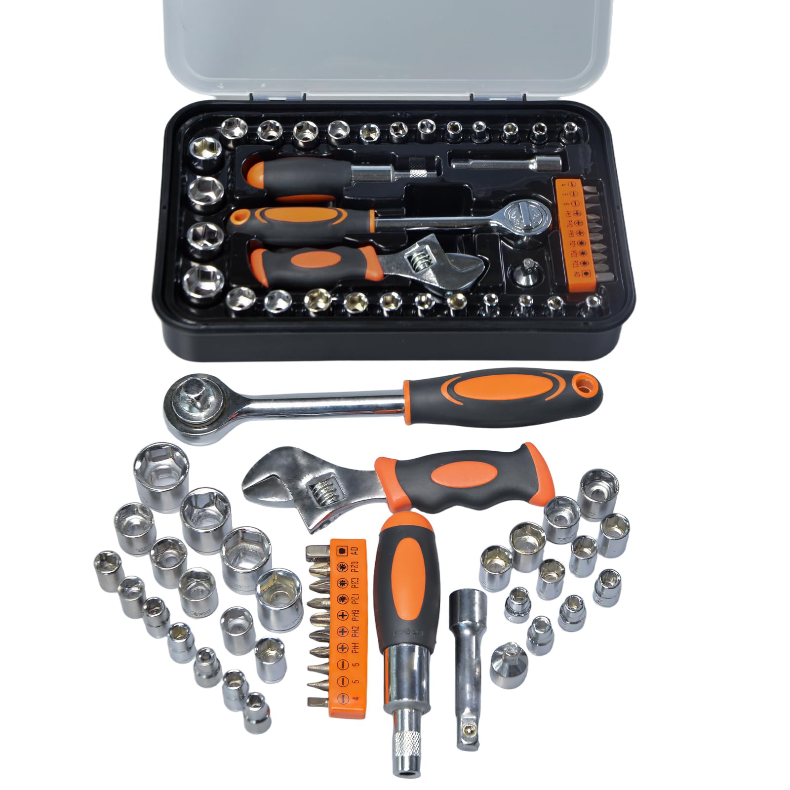 Sunbaba 42-piece socket set with 1/4 drive for versatile auto and home maintenance.