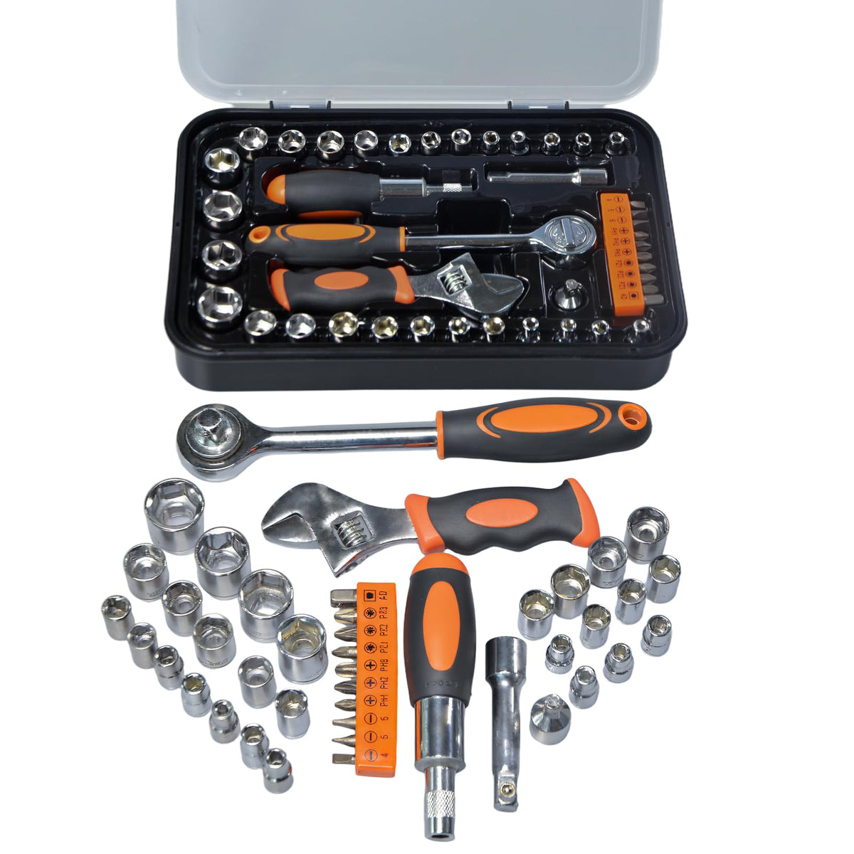 Sunbaba 42-piece socket set with 1/4 drive for versatile auto and home maintenance.