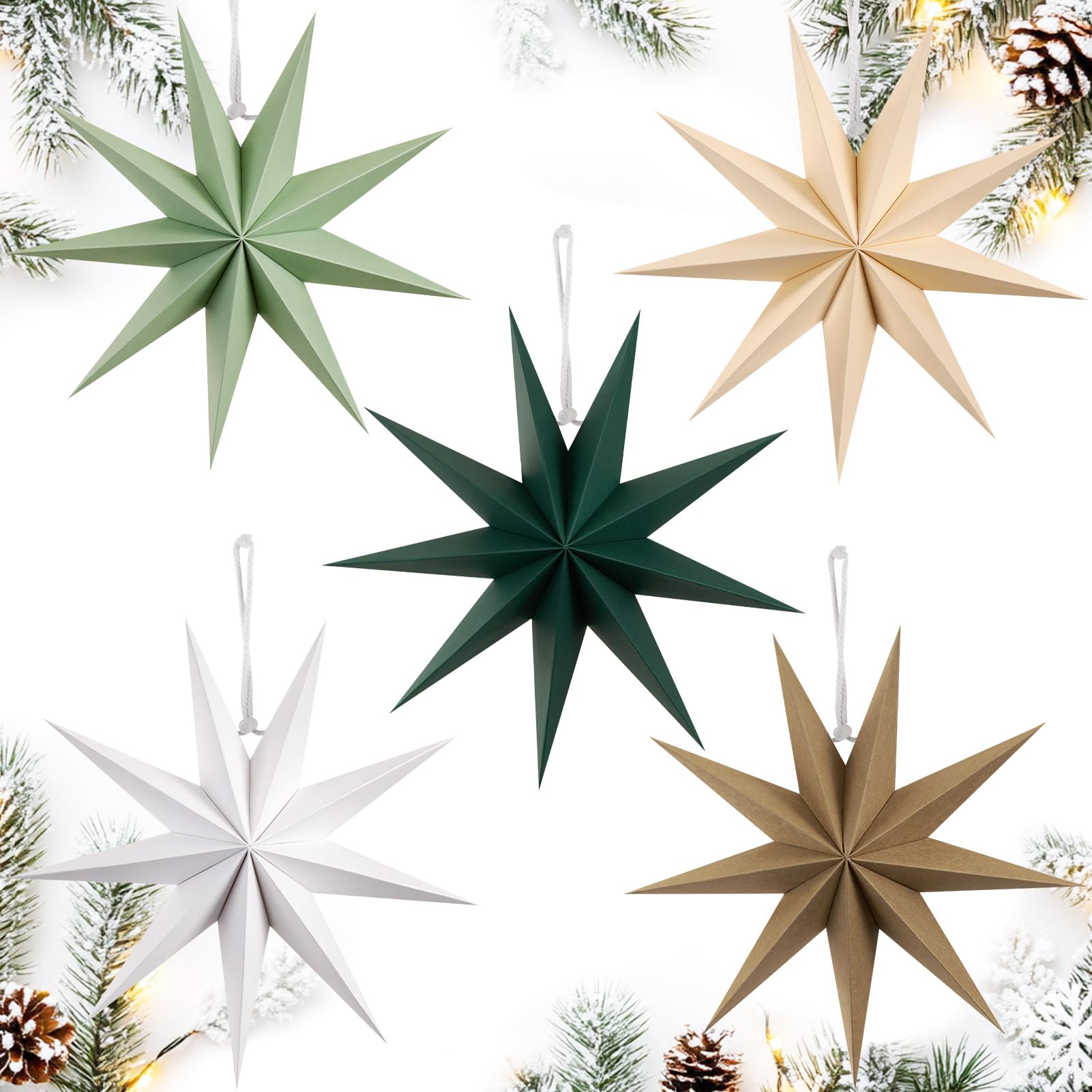 SunBeauty Sage Green 9-pointed star lanterns ready for cozy ambient lighting