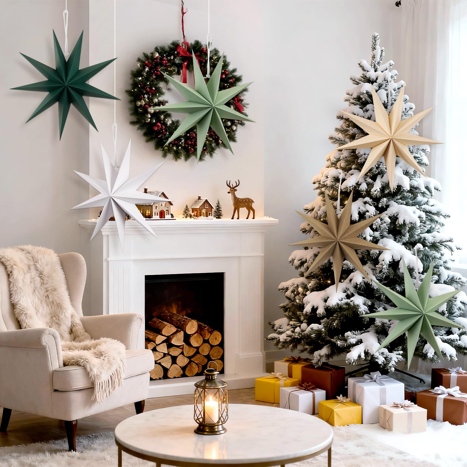 SunBeauty sage green stars illuminate spaces with a soft, inviting glow