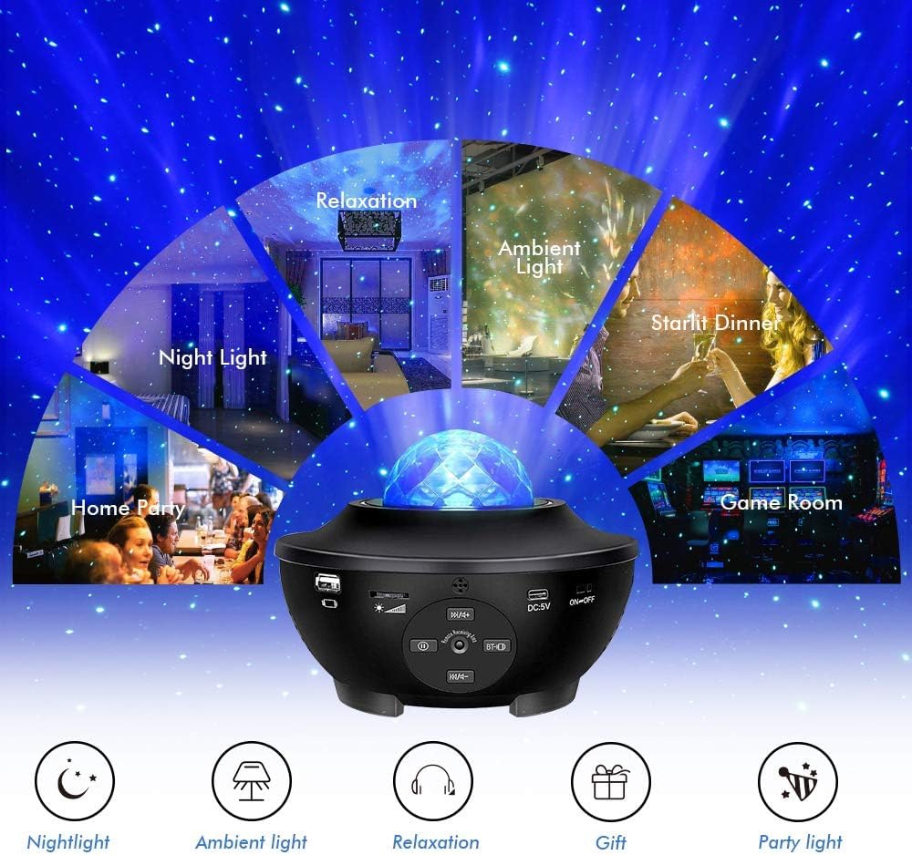 Sunbox Star Projector bedroom decoration creates a cozy starry atmosphere.