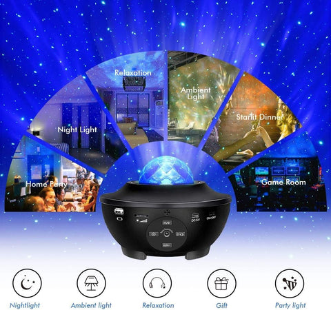Sunbox Star Projector bedroom decoration creates a cozy starry atmosphere.