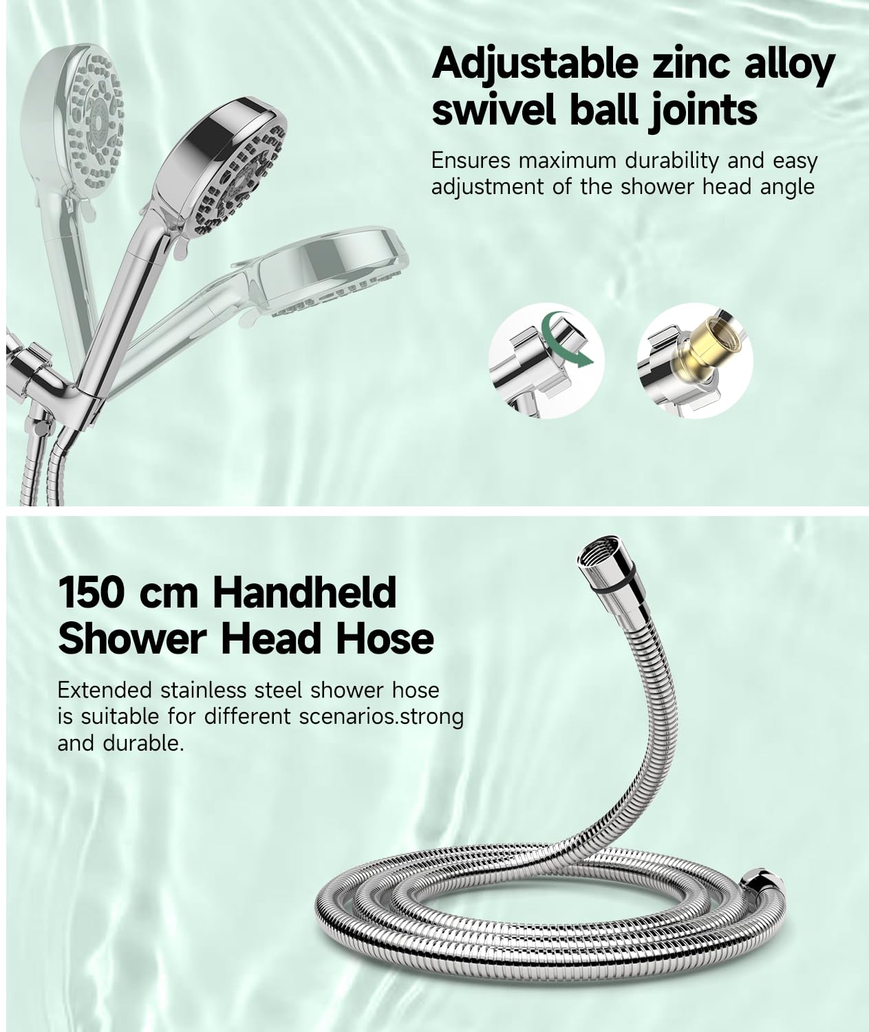 SunCleanse 360-degree angle holder keeping shower head secure