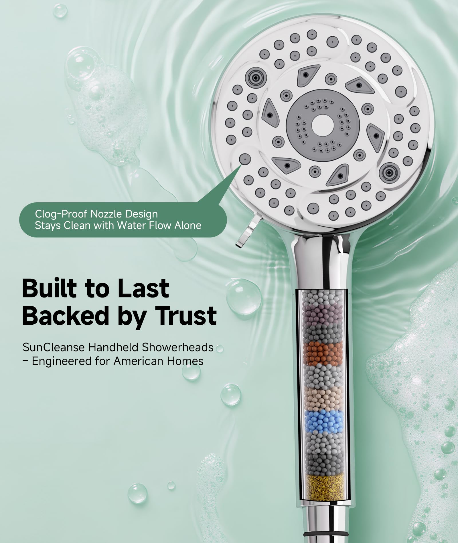 SunCleanse detachable shower head assembly ready for easy switching