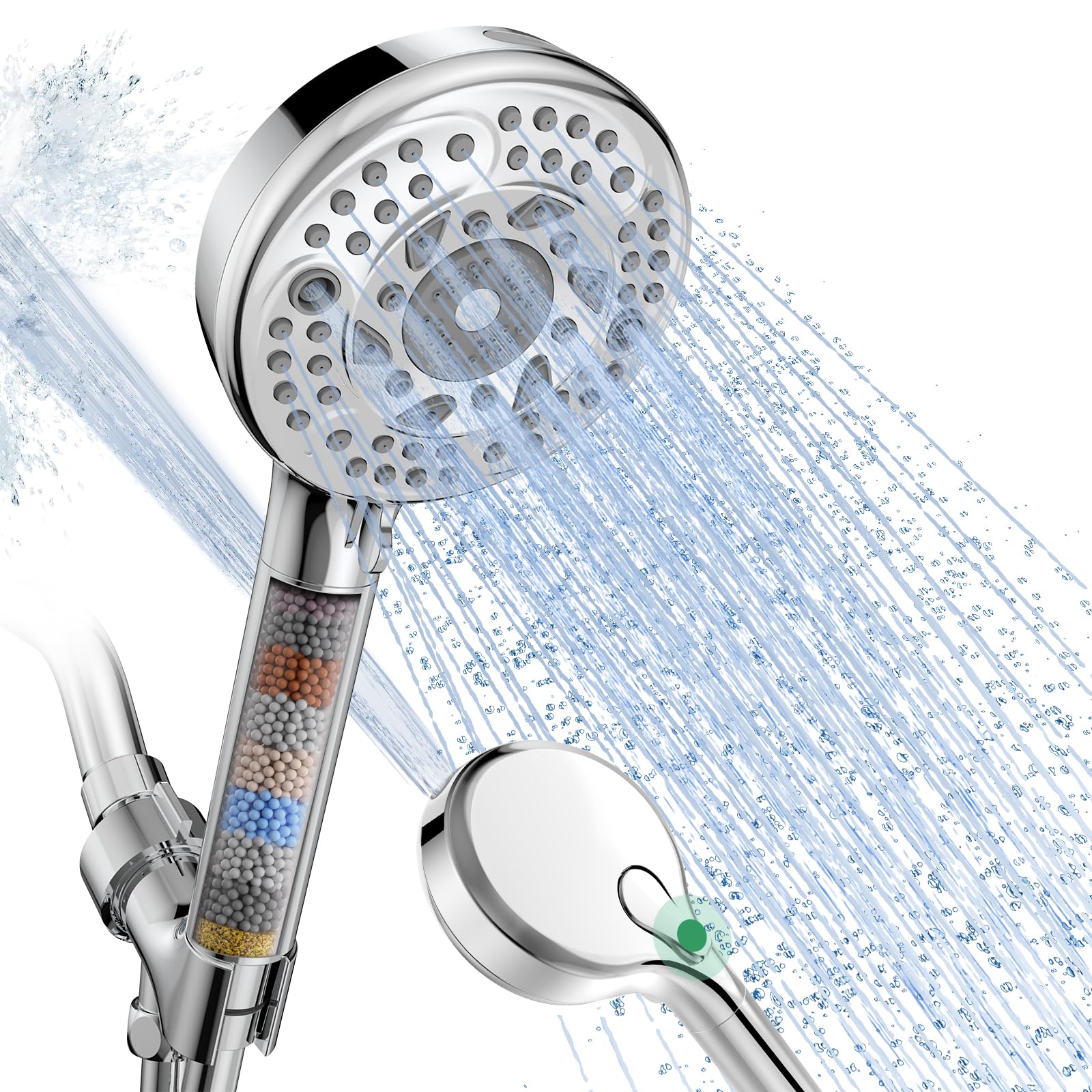 SunCleanse handheld shower head with nine spray settings for versatile bathing
