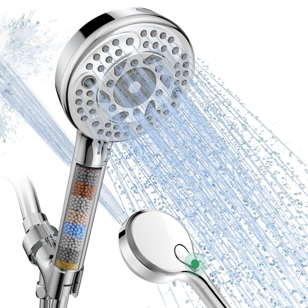 SunCleanse handheld shower head with nine spray settings for versatile bathing
