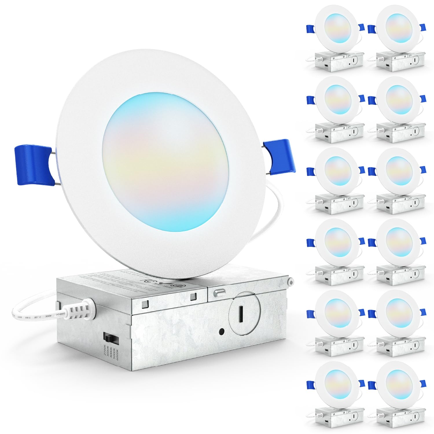 Sunco 12-pack 4-inch LED downlights installed in ceiling for seamless retrofit