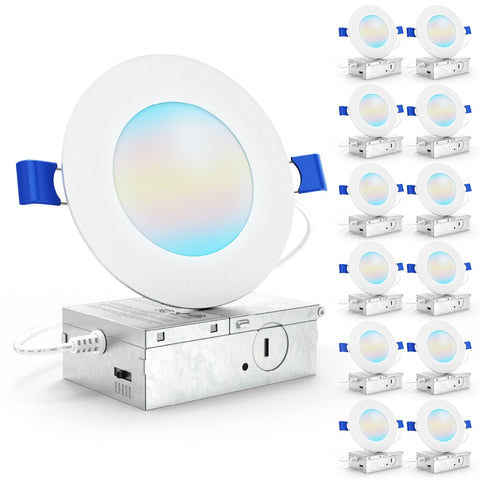 Sunco 12-pack 4-inch LED downlights installed in ceiling for seamless retrofit