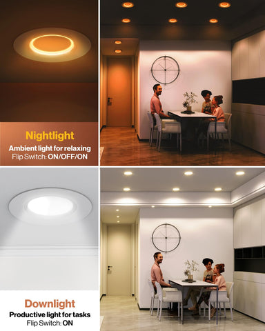 Sunco 4-inch LED downlight showing 5CCT options for customizable mood.