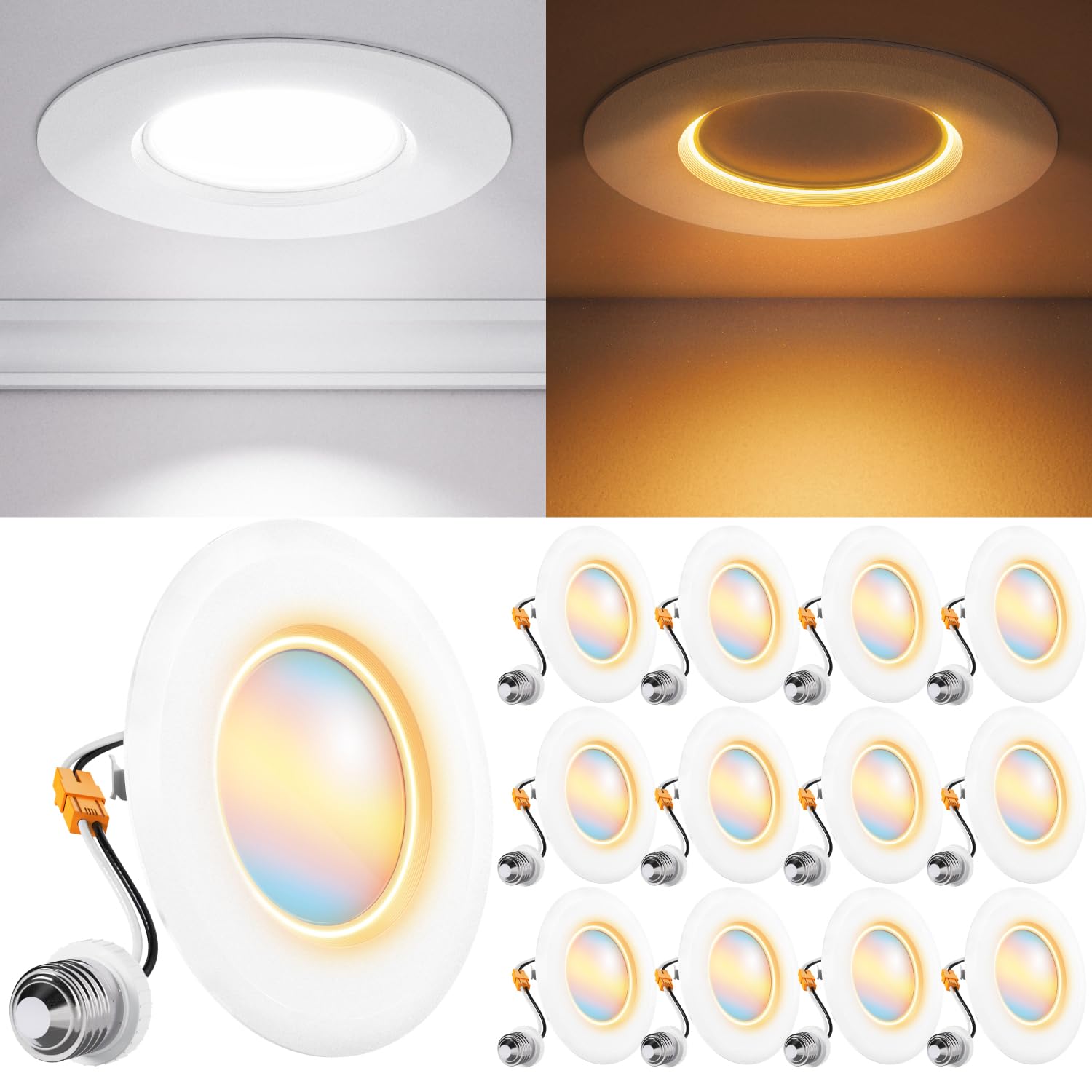 Sunco Lighting 4-inch LED downlight with night light in ceiling installation for flexible ambiance.