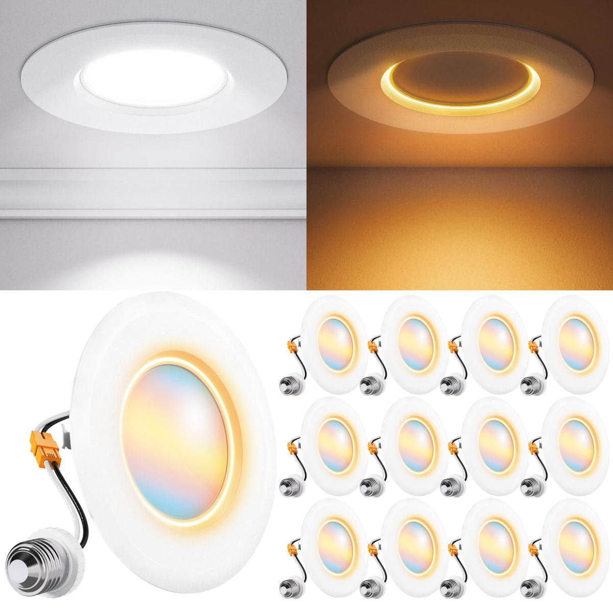 Sunco Lighting 4-inch LED downlight with night light in ceiling installation for flexible ambiance.
