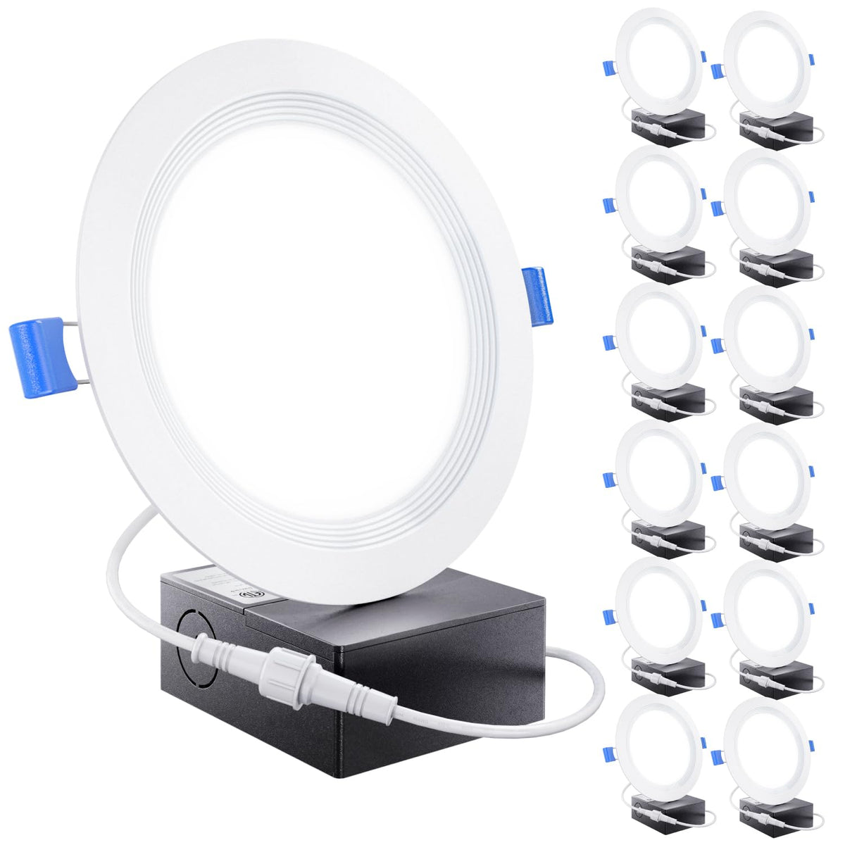 Sunco 12-pack 6-inch LED downlight with junction box for quick installation.