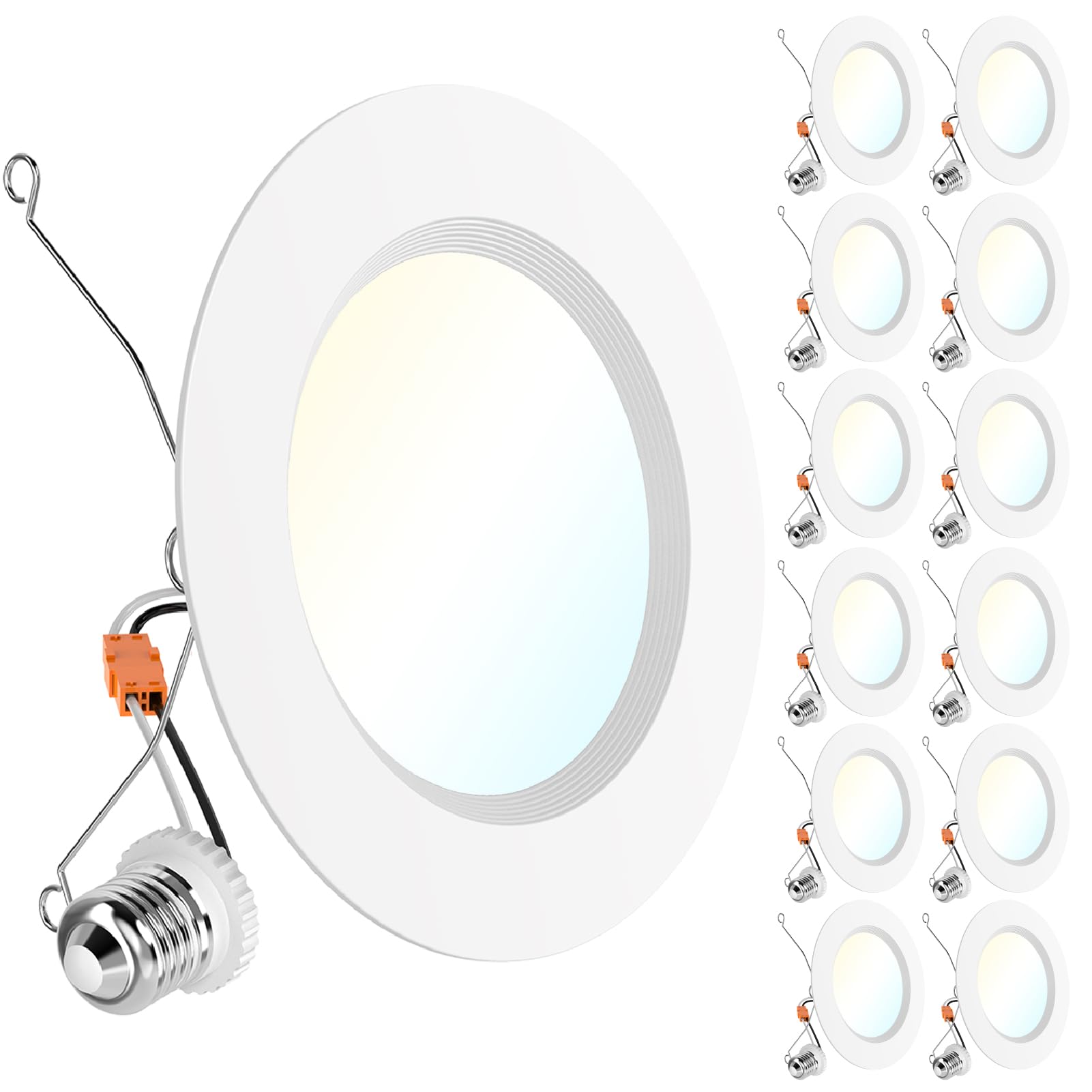 Sunco 12-pack 6-inch downlights installed in ceiling for bright, even illumination.